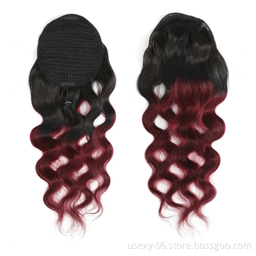 Fast Shipping Wrap Around Ponytail Human Hair Ombre Color 30 99J Body wave Virgin Brazilian Human Hair Ponytails